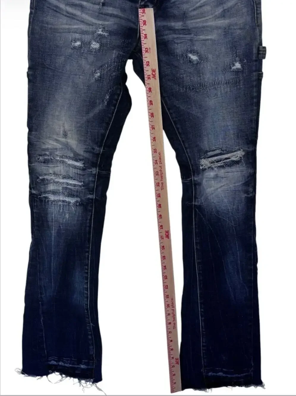 Valabasas Men's Distressed Slim Fit Blue Denim Jeans with Raw Hem